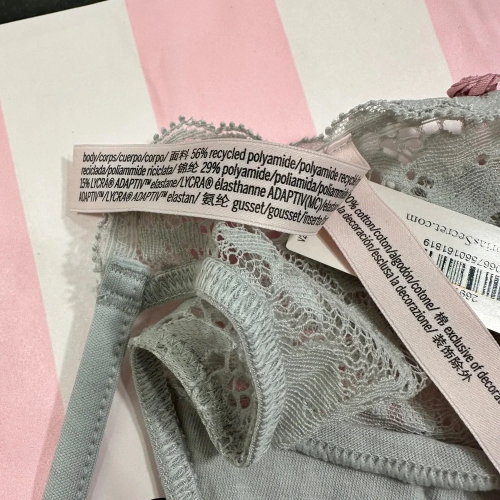 NWT Victoria's Secret Dream Angels V String Thong Gray Lace Rhinestone Detail XL